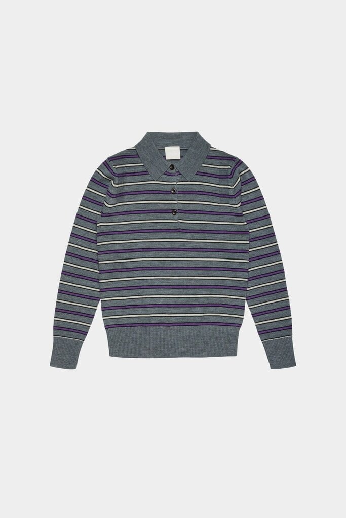 FUB Polo Longsleeve - Steel Melange/Violet