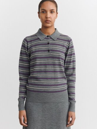 FUB Polo Longsleeve - Steel Melange/Violet