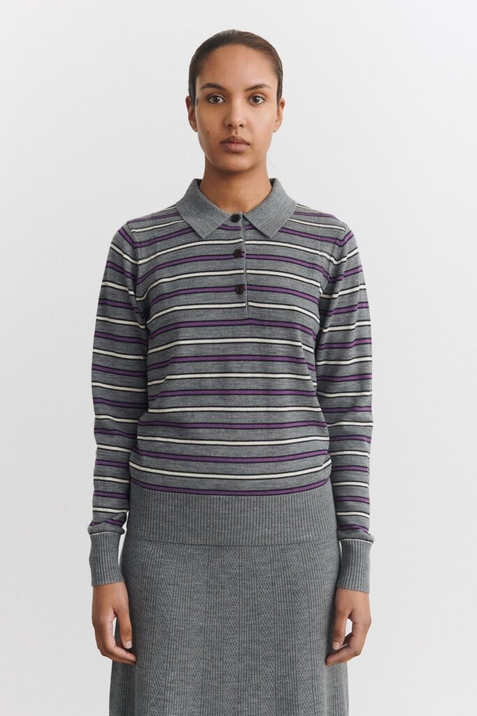 FUB Polo Longsleeve - Steel Melange/Violet
