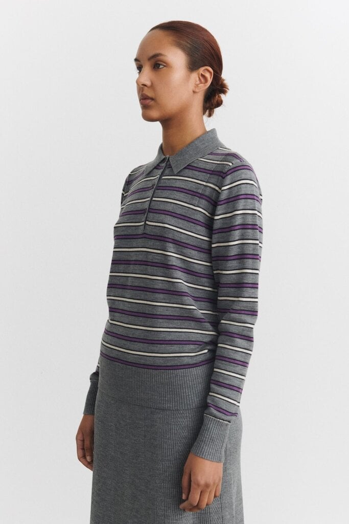 FUB Polo Longsleeve - Steel Melange/Violet