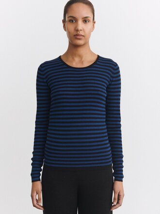 FUB Thin Rib Blouse - Black/Deep Indigo