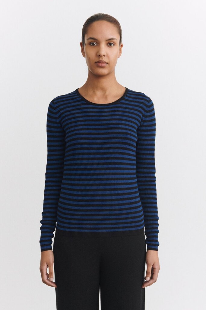 FUB Thin Rib Blouse - Black/Deep Indigo