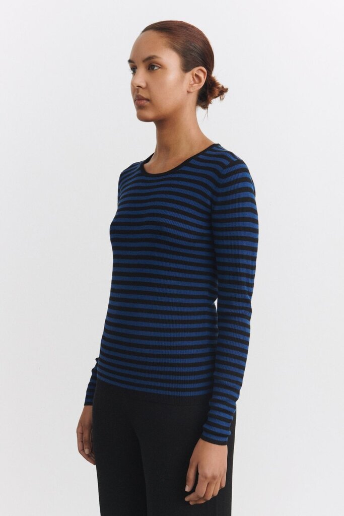 FUB Thin Rib Blouse - Black/Deep Indigo