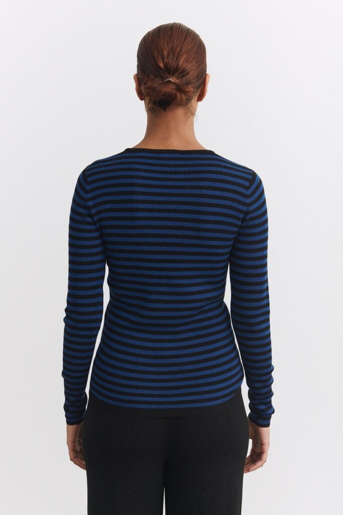 FUB Thin Rib Blouse - Black/Deep Indigo