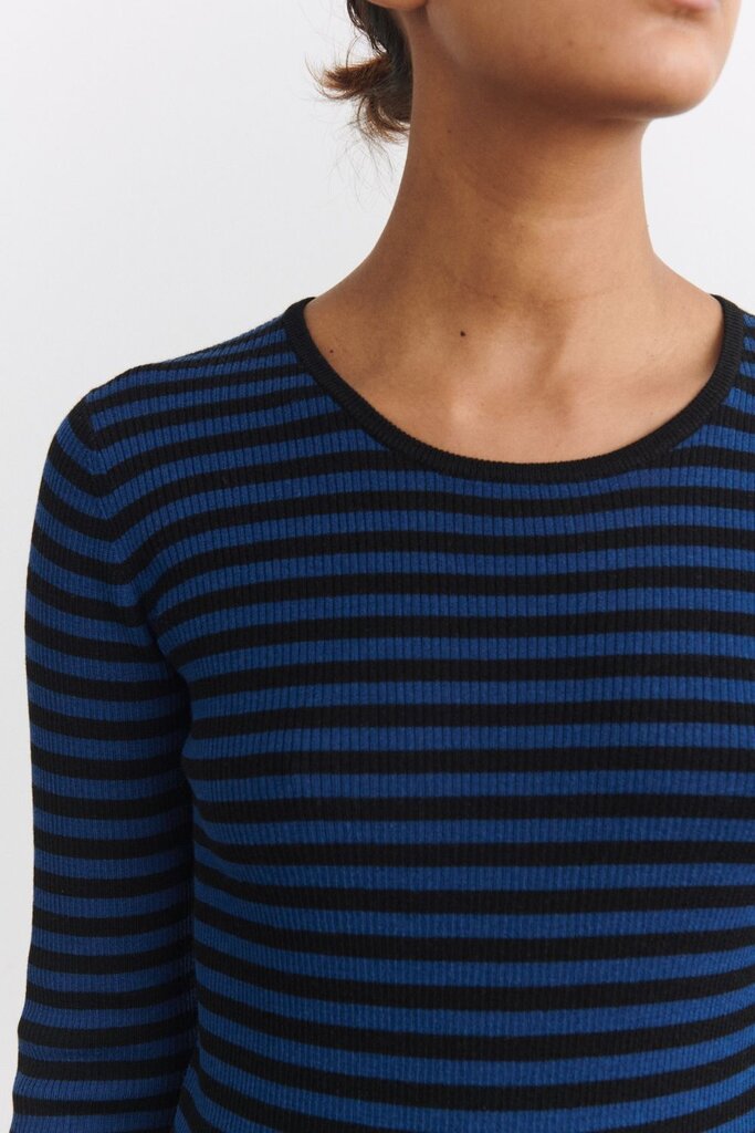 FUB Thin Rib Blouse - Black/Deep Indigo
