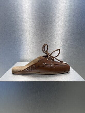 Posa Boat Loafer Mule Brushed Leather - Brown