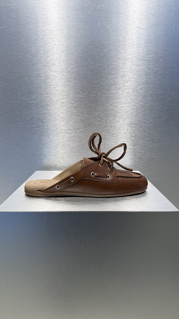 Posa Boat Loafer Mule Brushed Leather - Brown