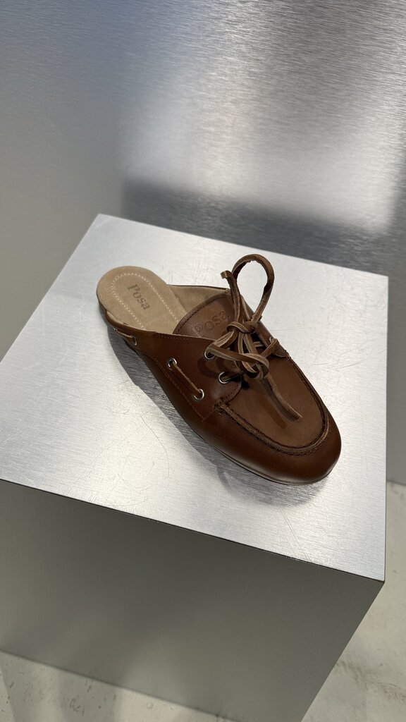 Posa Boat Loafer Mule Brushed Leather - Brown