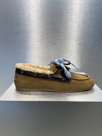 Posa Boat loafer brushed suede - FUR - Coffee/ caramelo