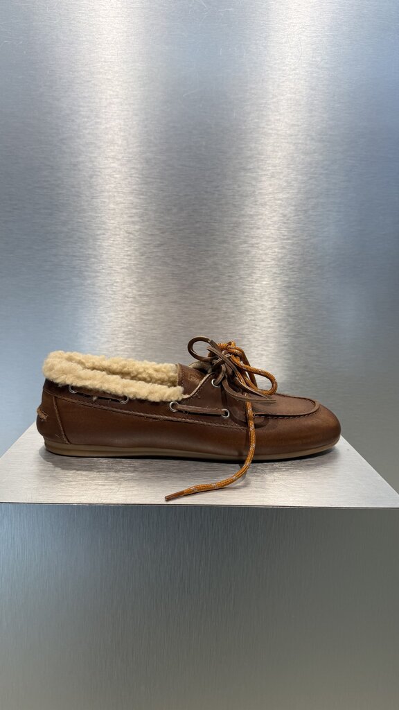 Posa Boat Loafer Brushed Leather Fur - Brown