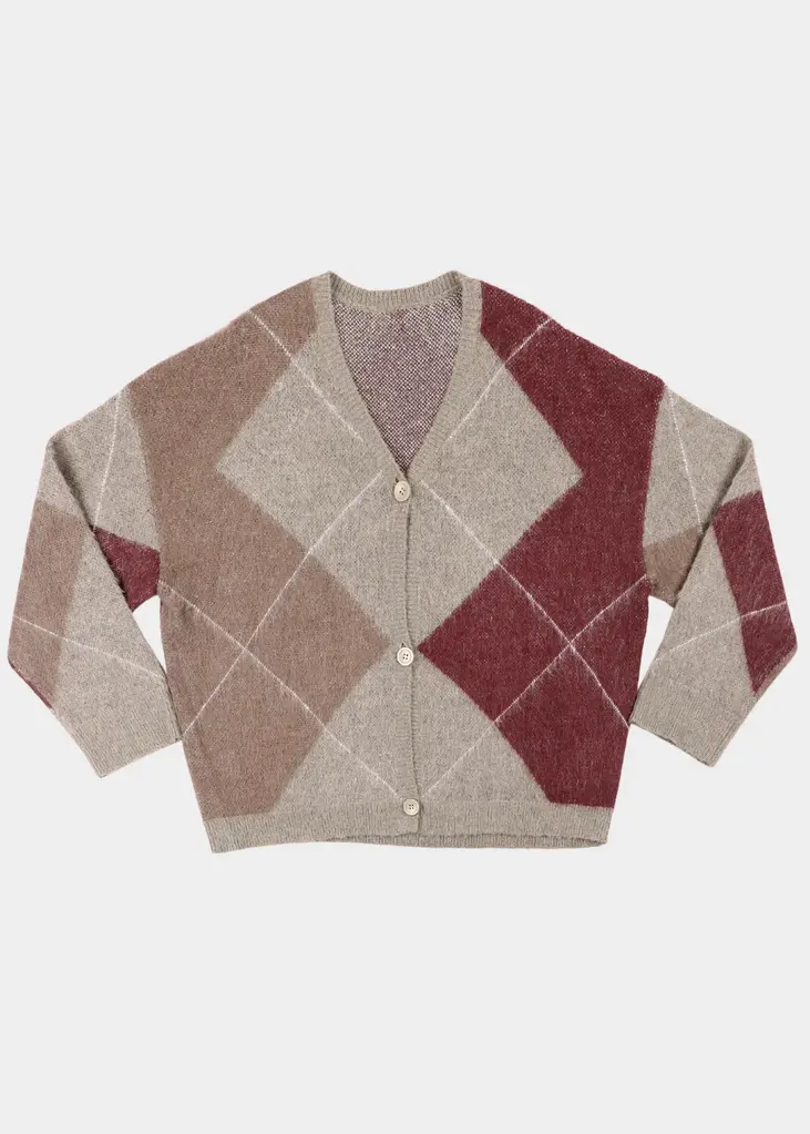 NOTED Denny Cardigan - Grey/Khaki/Bordeaux/White