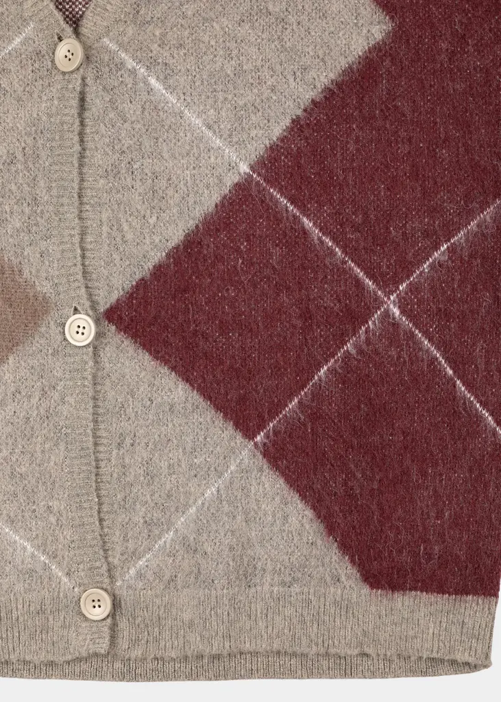 NOTED Denny Cardigan - Grey/Khaki/Bordeaux/White
