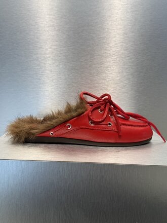 Posa Boat Loafer Mule Hairy Fur - Soft Leather - Ferrari