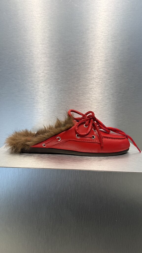 Posa Boat Loafer Mule Hairy Fur - Soft Leather - Ferrari