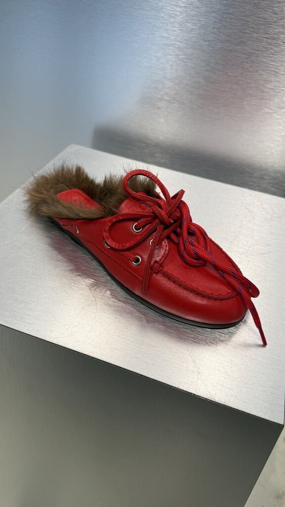 Posa Boat Loafer Mule Hairy Fur - Soft Leather - Ferrari
