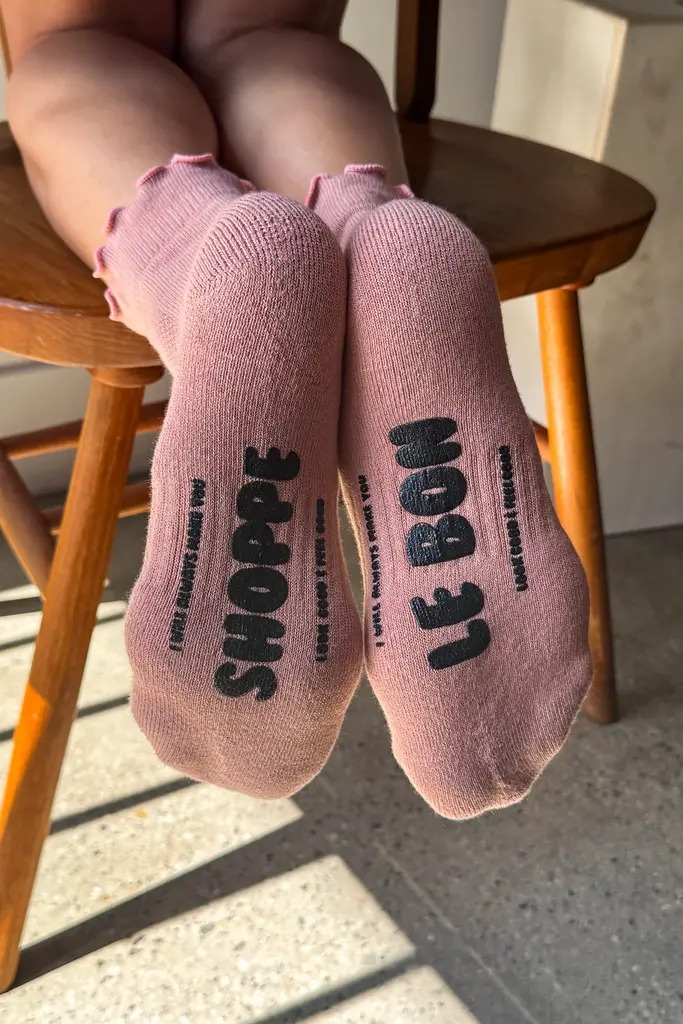 Le Bon Shoppe Ruffled Hugger Crew Socks - Vintage Pink/Black