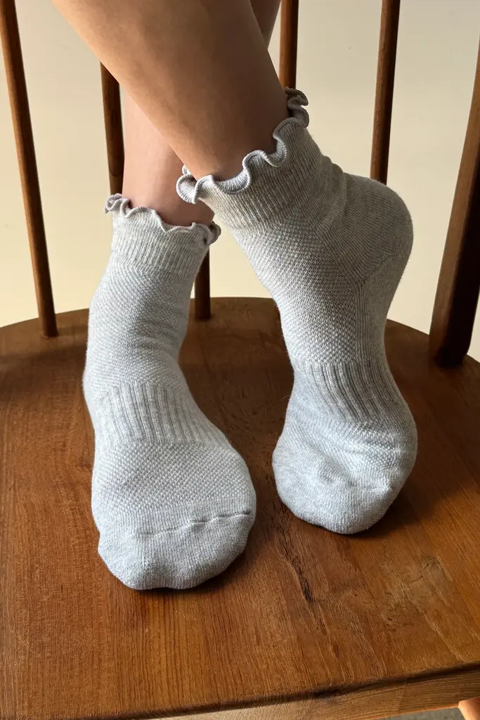 Le Bon Shoppe Ruffled Hugger Crew Socks - HT Grey/Red