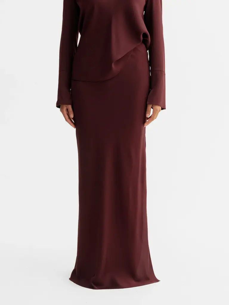 Ahlvar Gallery Hana Long Silk Skirt - Burgundy