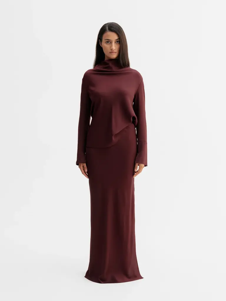 Ahlvar Gallery Hana Long Silk Skirt - Burgundy