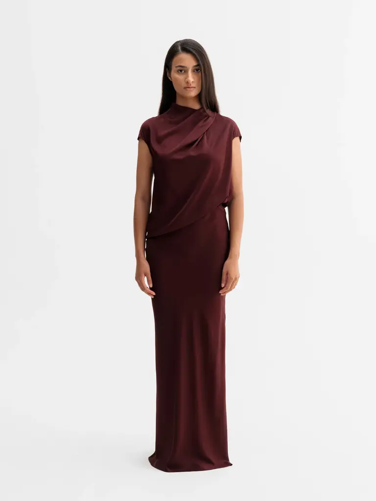 Ahlvar Gallery Hana Long Silk Skirt - Burgundy