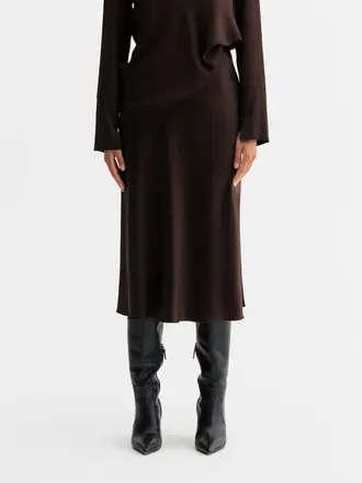 Ahlvar Gallery Hana Satin Silk Skirt - Dark Brown
