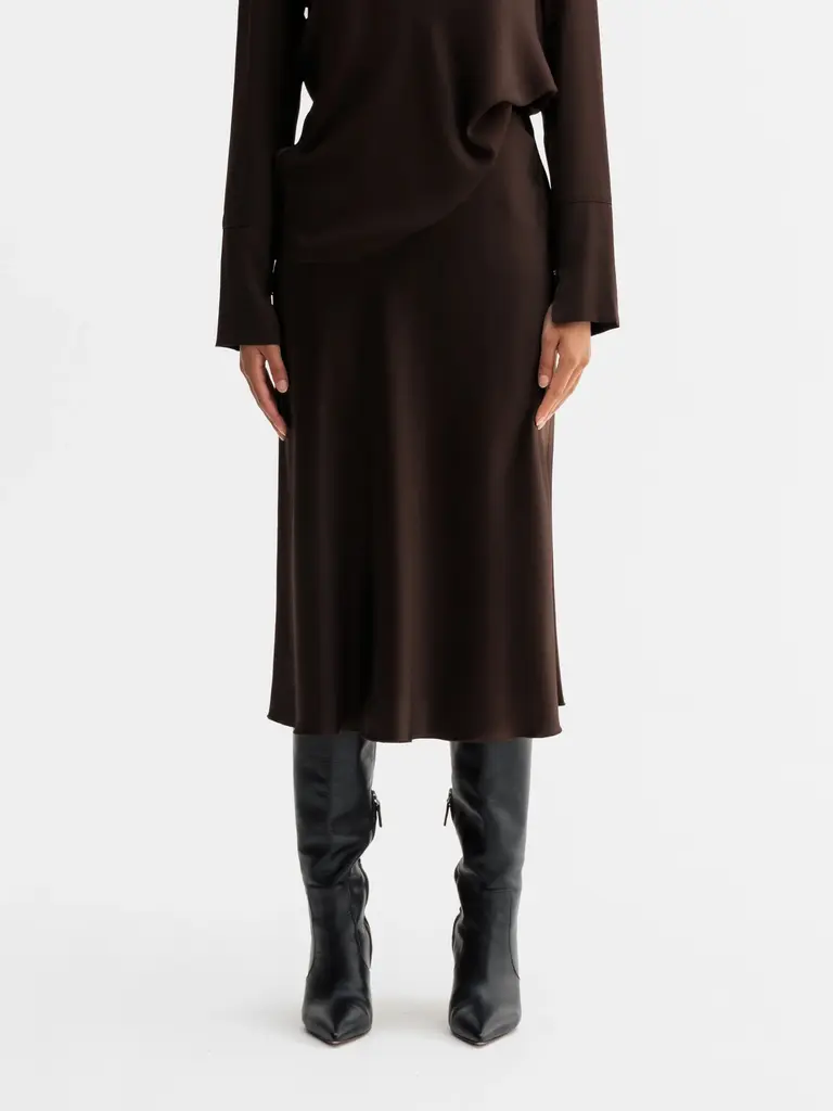 Ahlvar Gallery Hana Satin Skirt - Dark Brown