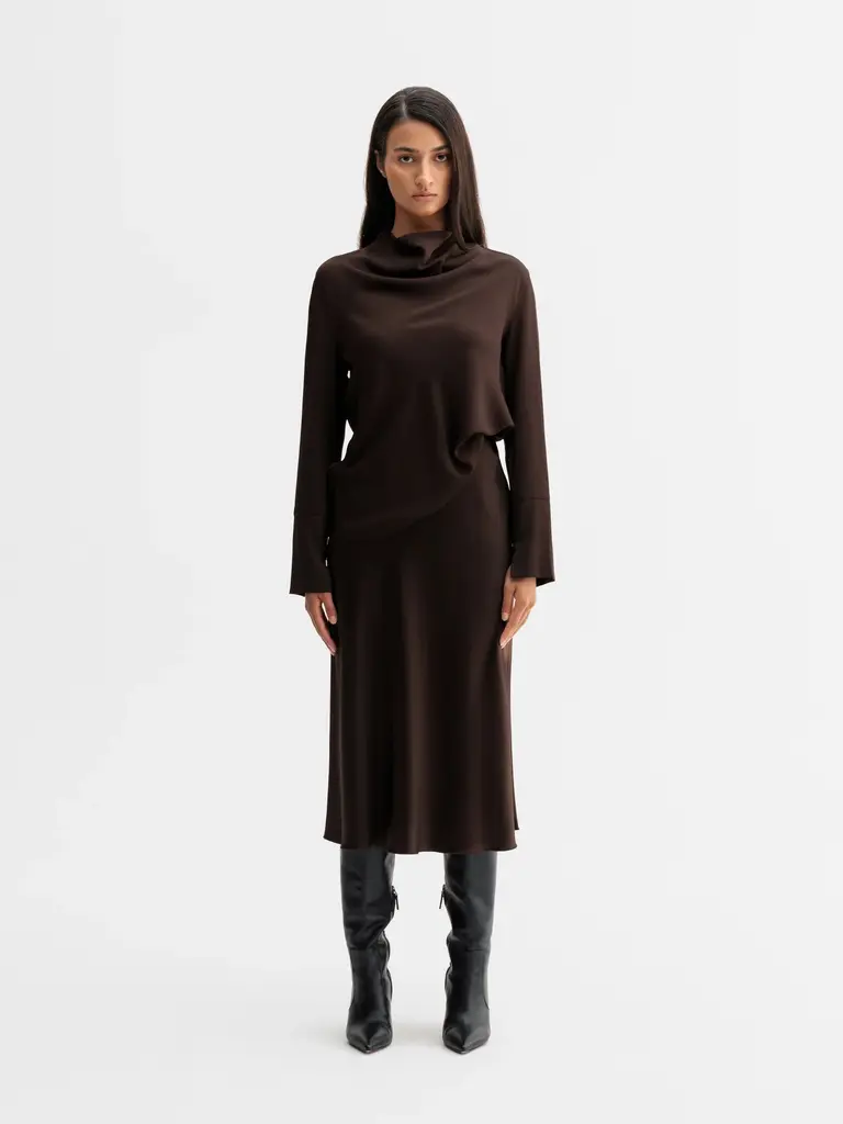 Ahlvar Gallery Hana Satin Silk Skirt - Dark Brown