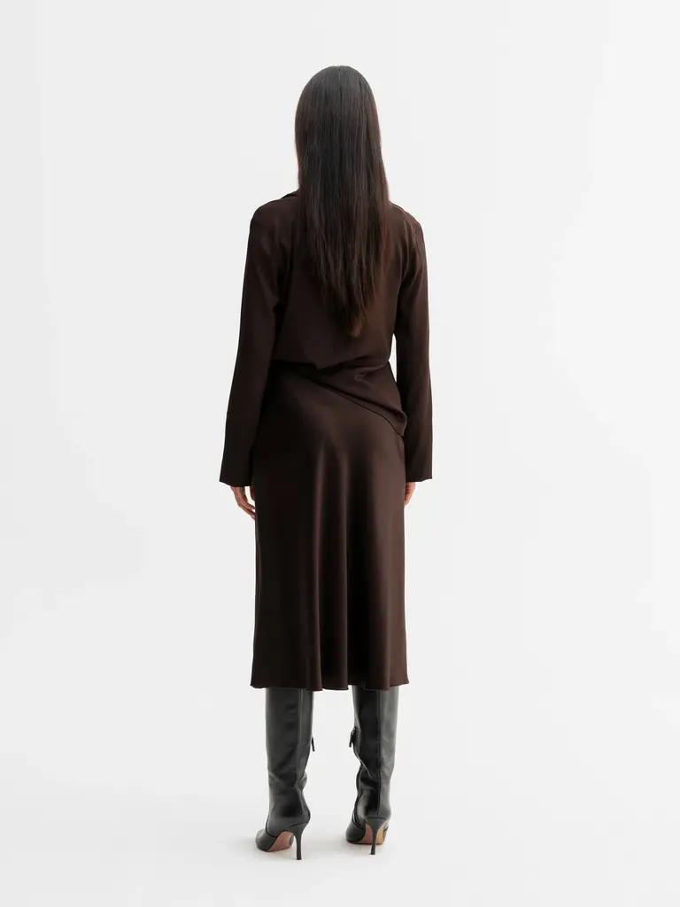 Ahlvar Gallery Hana Satin Silk Skirt - Dark Brown