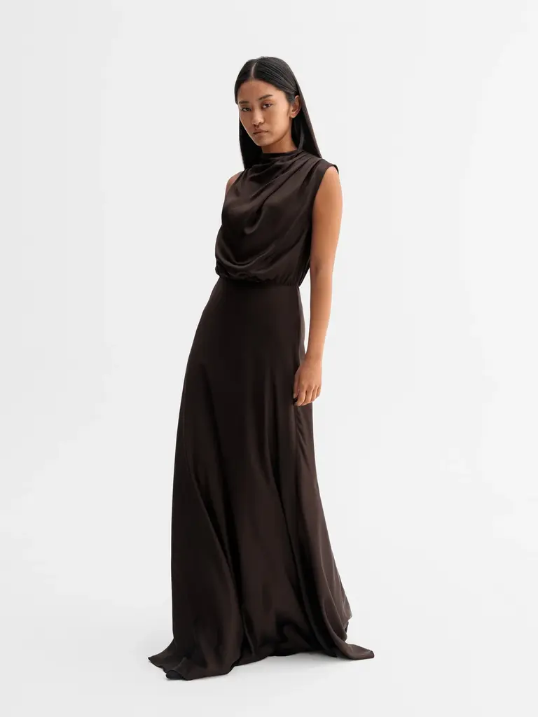 Ahlvar Gallery Eli Satin Dress - Dark Brown
