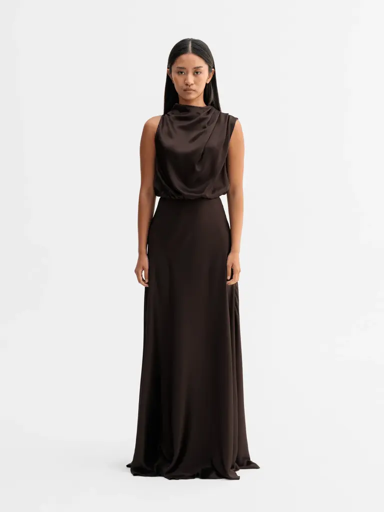 Ahlvar Gallery Eli Satin Dress - Dark Brown