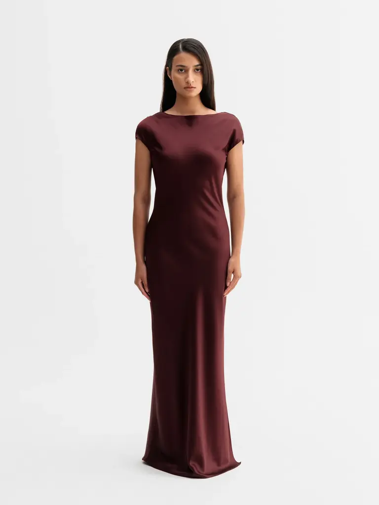 Ahlvar Gallery Yuni Satin Dress - Burgundy