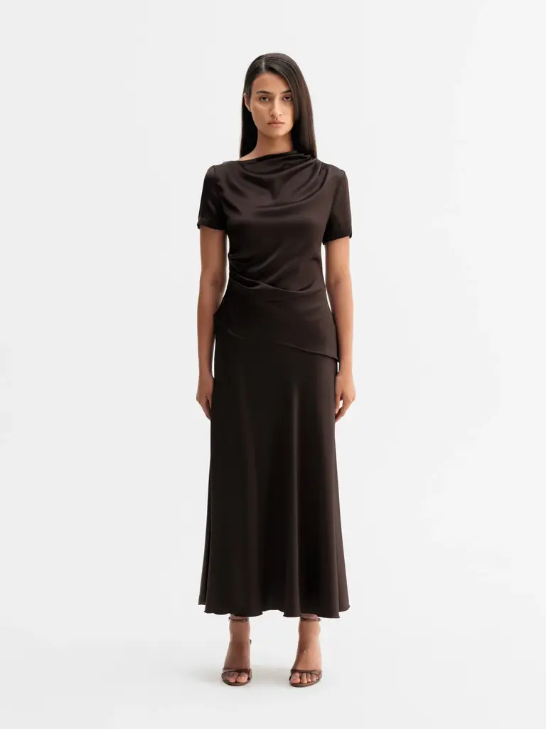 Ahlvar Gallery Lizi Satin Tee - Dark Brown