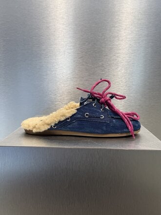 Posa Boat Loafer Mule FUR - Dark Blue