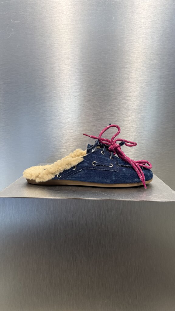 Posa Boat Loafer Mule FUR - Dark Blue