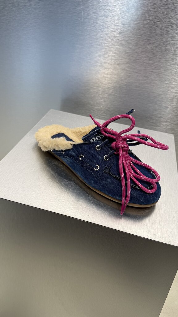 Posa Boat Loafer Mule FUR - Dark Blue