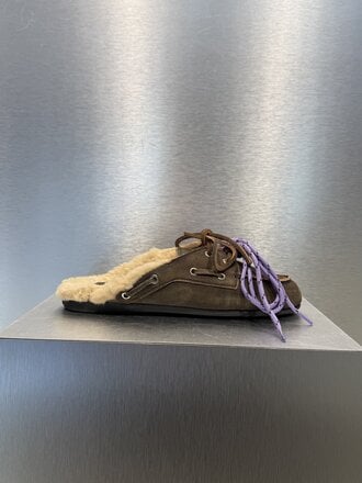 Posa Boat Loafer Mule FUR Suede - Daytona Grey