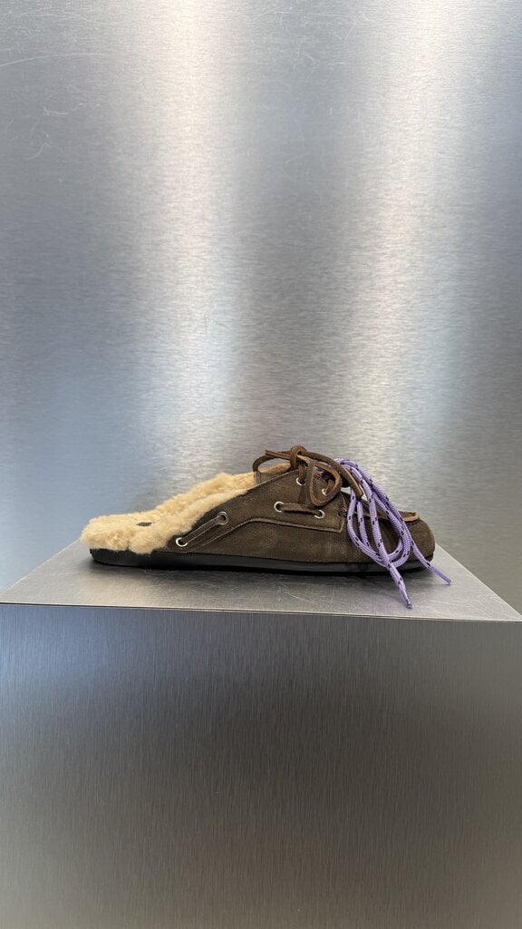 Posa Boat Loafer Mule FUR Suede - Daytona Grey
