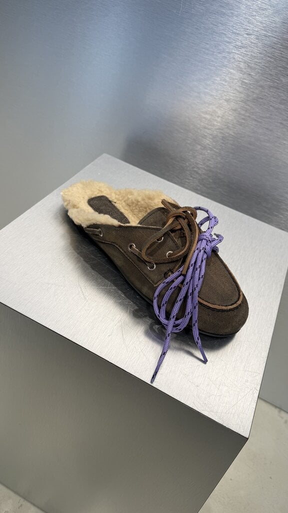 Posa Boat Loafer Mule FUR Suede - Daytona Grey