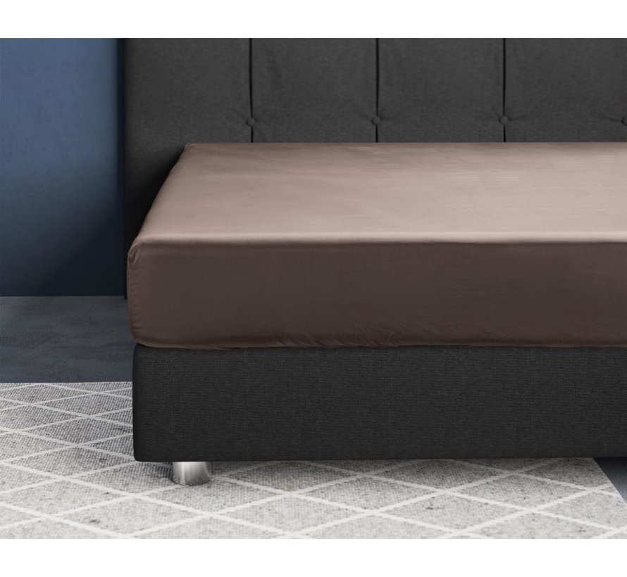 Hoeslaken Katoen-Satijn - Taupe