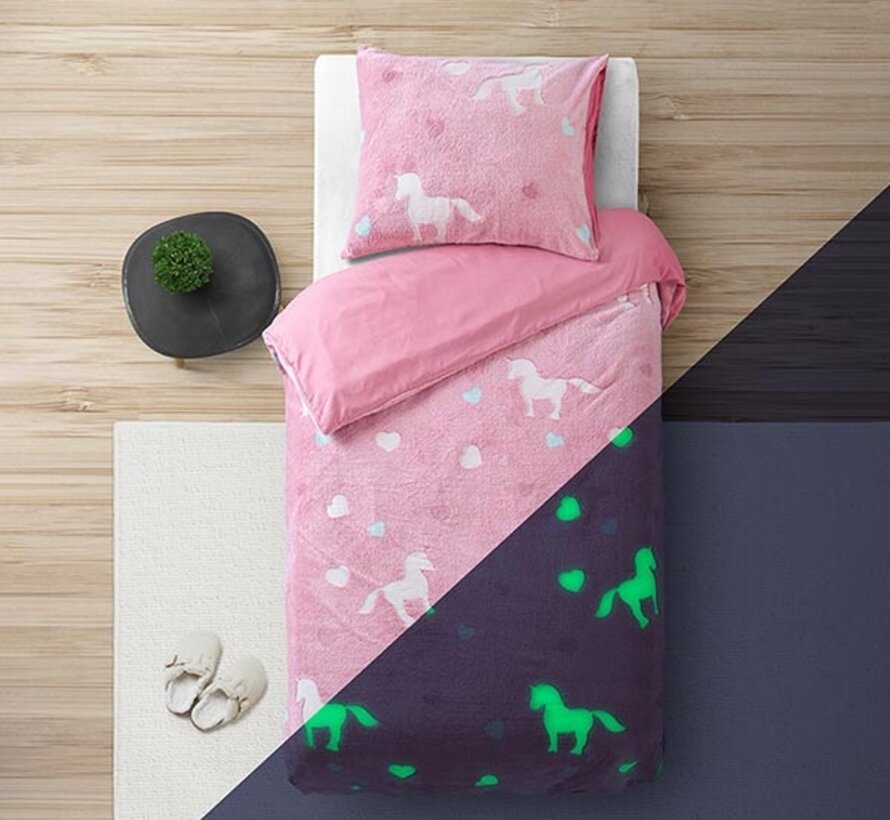 Glow in The Dark - Unicorn - Roze Dekbedovertrek