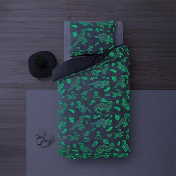 Sleeptime Glow In The Dark - Dinosaurs - Grijs Dekbedovertrek