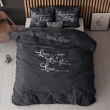 Sleeptime Essentials Live, laugh and love - Antraciet Dekbedovertrek