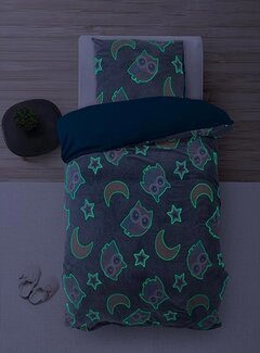 Sleeptime Glow In The Dark - Night Owl - Blauw Dekbedovertrek