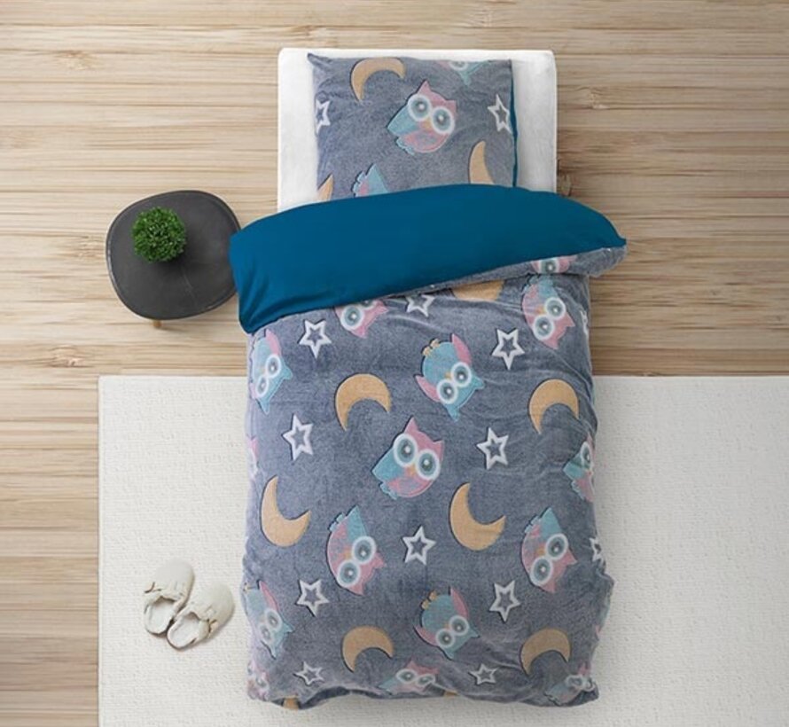 Glow in the dark - Night Owl - Blauw Dekbedovertrek