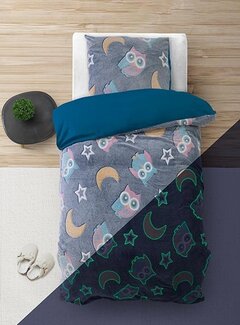 Sleeptime Glow In The Dark - Night Owl - Blauw Dekbedovertrek