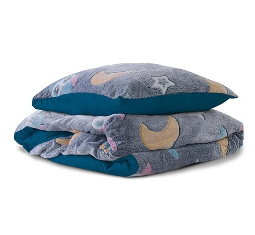 Glow in the dark - Night Owl - Blauw Dekbedovertrek