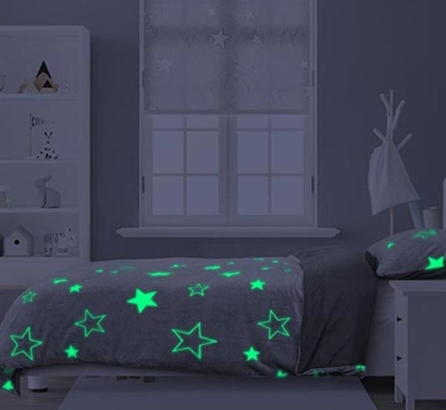 Glow In The Dark - Stars - Grijs Dekbedovertrek