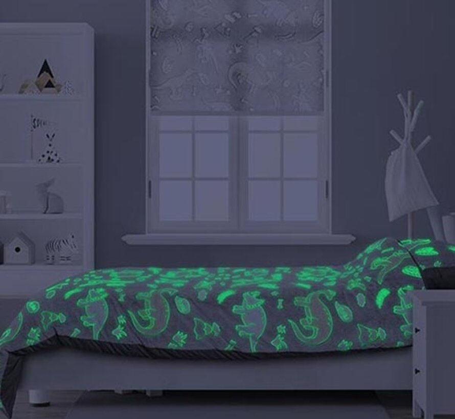 Glow In The Dark - Dinosaurs - Grijs Dekbedovertrek