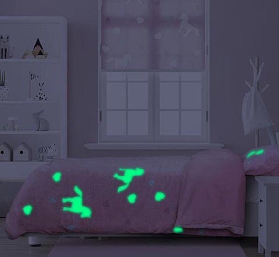 Glow in The Dark - Unicorn - Roze Dekbedovertrek