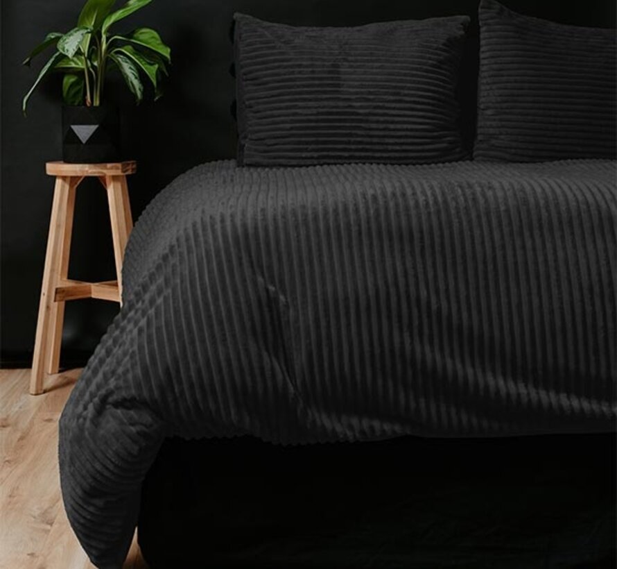 Rib Teddy - Antraciet/Zwart Dekbedovertrek